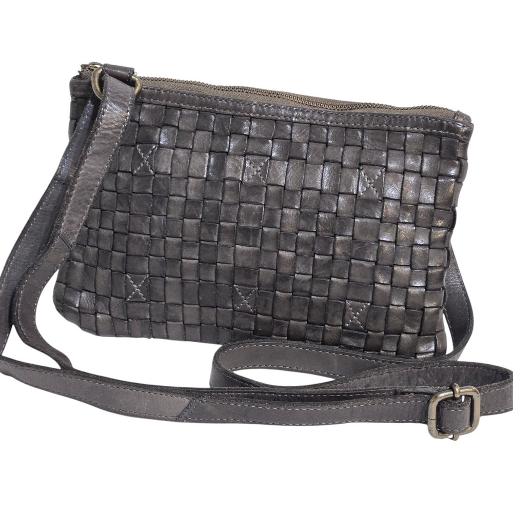 Ashwood Crossbody Bag Dark Gray Woven Leather Heritage Convertible Boho Brass